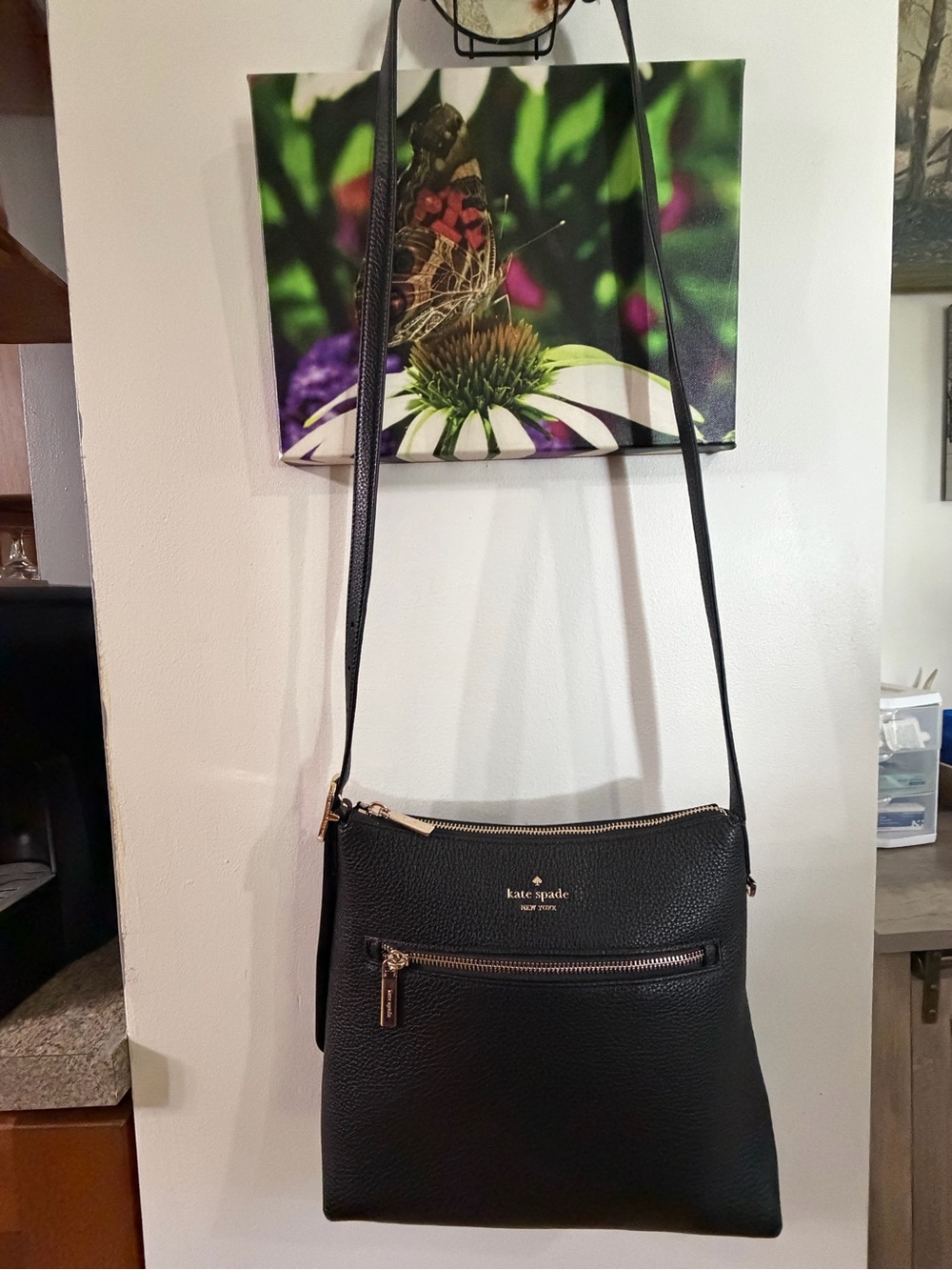 kate spade Black Pebbled Leather Crossbody with Gold Hardware